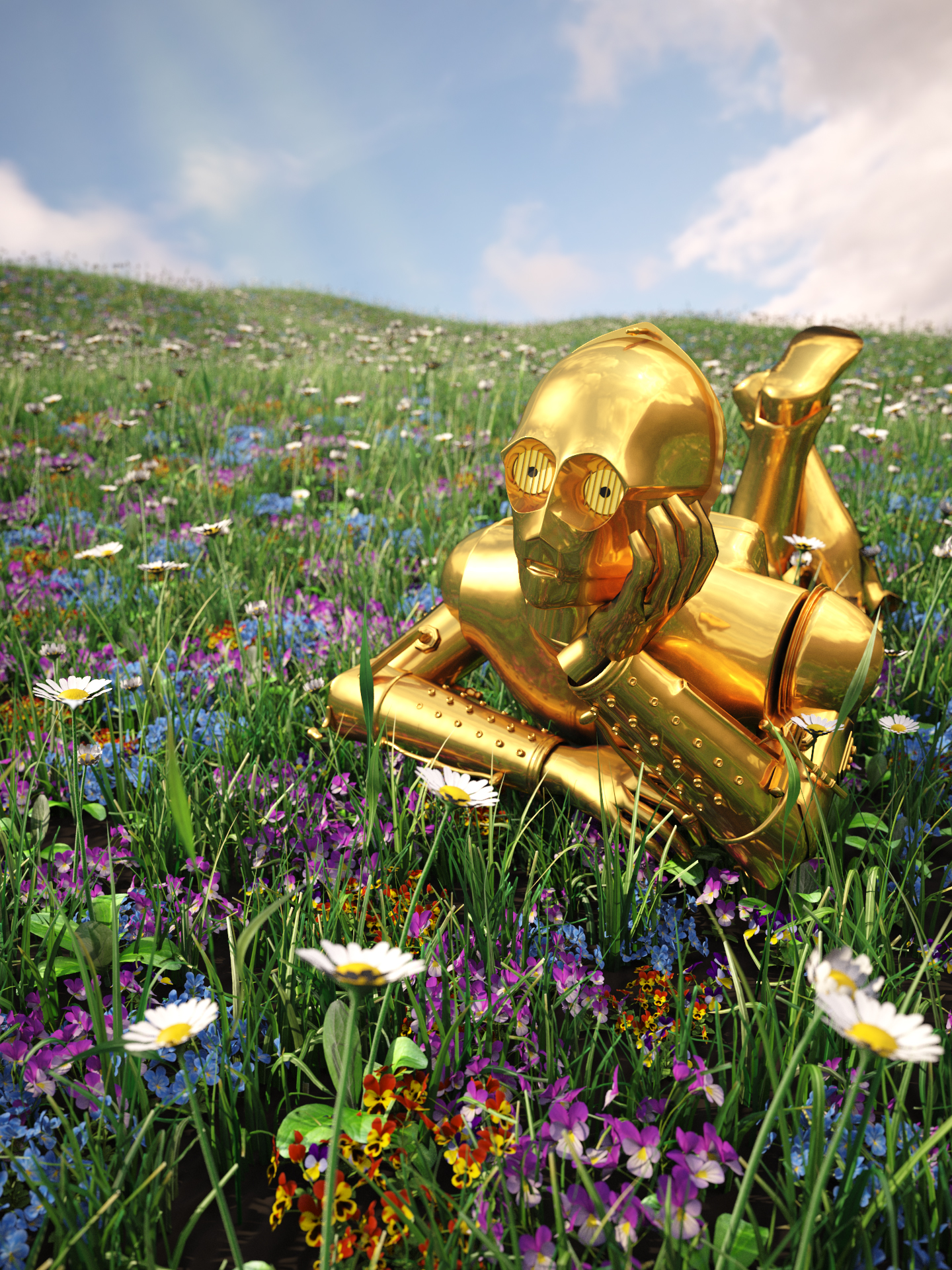 C-3PO Laying In A Field